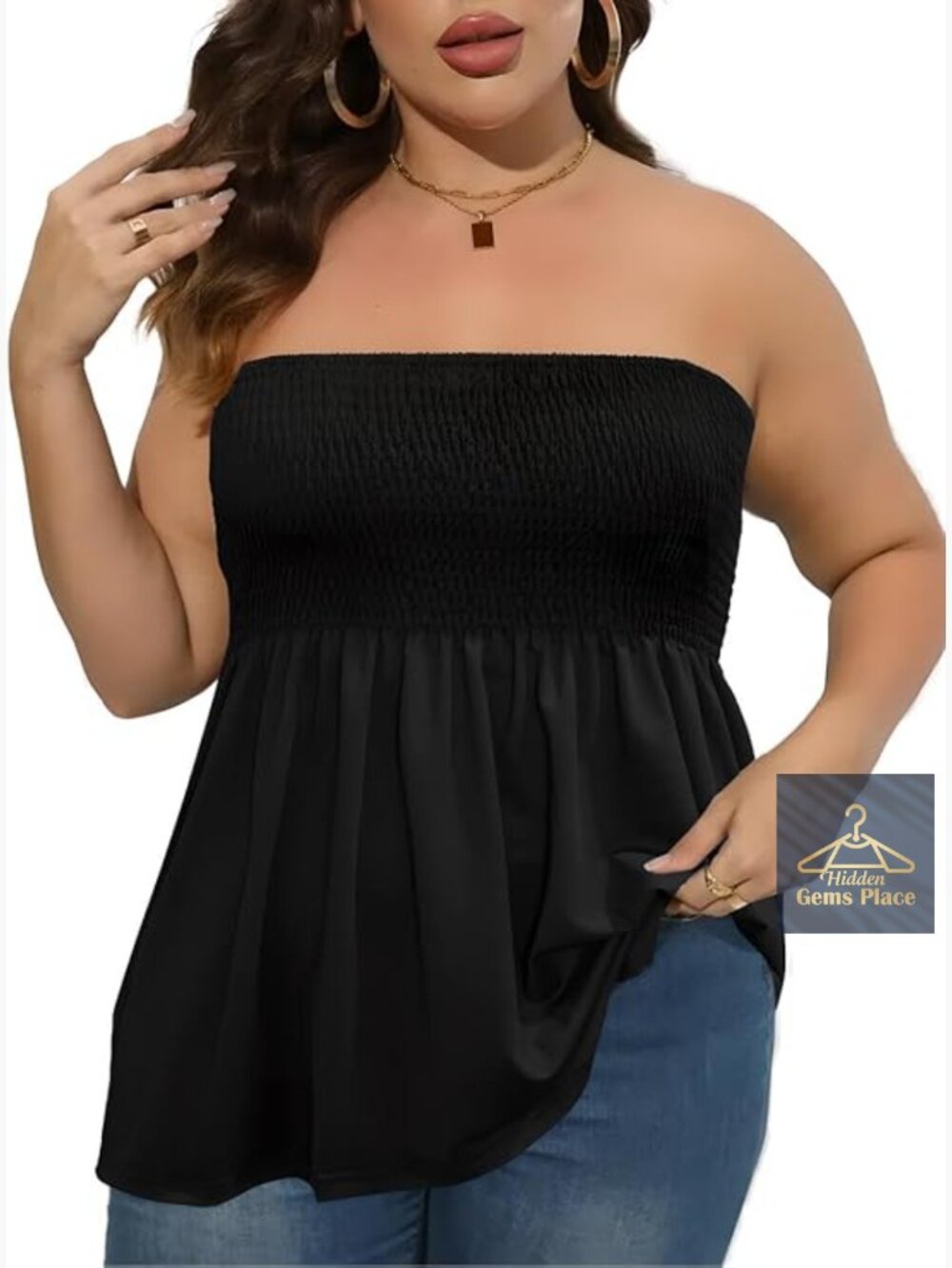 Womens Plus Size Strapless Pleated Tube Top Summer Tank
